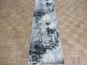 2'6 x 7'9 Runner Hand Knotted Gray Modern Abstract Oriental Rug With Silk G15400 - Bild 1 von 13