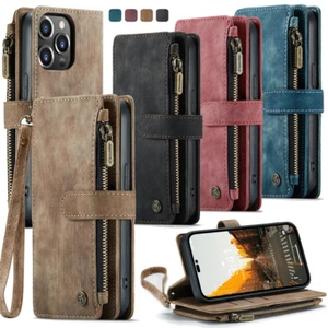 Zip Wallet Case for iPhone 16 11 XR 7 8 14 15 SE Leather Flip Purse Cards Cover - Picture 1 of 61