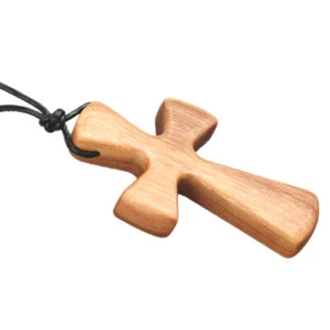 Hand Carved Necklace Wooden Cross Necklace Adjustable Necklace Wood Cross - Picture 1 of 12