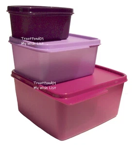 Tupperware Aufbewahrungslaschen verschachtelt stapelbar eckig Vorratsbehälter rosa + lila - Bild 1 von 7