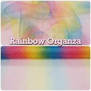 Rainbow Multicolour Sheer Organza Organdi Dress Fabric Material (Sold per Metre) - Picture 1 of 5