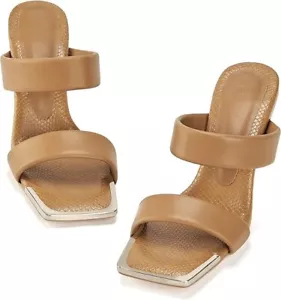 Womens Square Open Toe Heels Sandals Chunky Block Mules Heeled Double Strap Summ - Picture 1 of 5