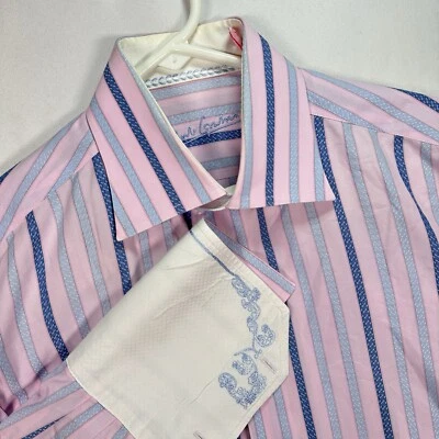 Camisa ROBERT GRAHAM 15/38 Rayas Puño Francés Botón Delantero Rosa Púrpura Foto 1 de 4