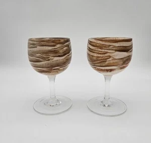 1979 Steven Maslach Signed Earth Wine Glasses Shades of Brown & White Lot of 2 - Picture 1 of 7