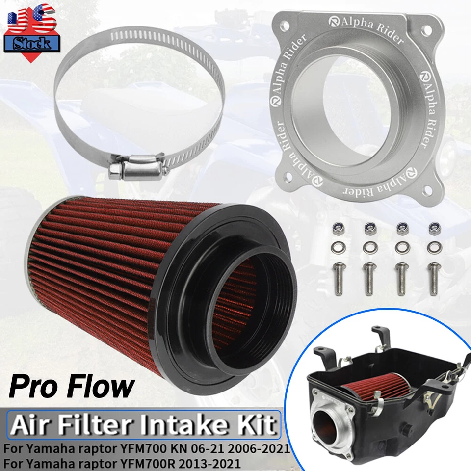 Limpiador de admisión de filtro de aire Pro Flow + adaptador para Yamaha Raptor 700 700R 2006-2021 Foto 1 de 4