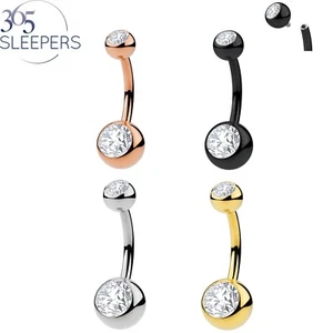 Titanium Internally Threaded Gem Body Piercing Belly Button Navel Barbell Ring - Picture 1 of 18