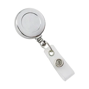 5 Silver Chrome Badge Reels - Retractable ID & Key Card Badge Reel w/ Belt Clip - Picture 1 of 7