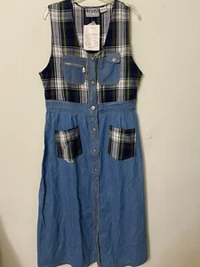 NWT WAY TO GO Denim Madris Plaid Cottage Core Prairie Country Button Up Jumper L - Picture 1 of 12