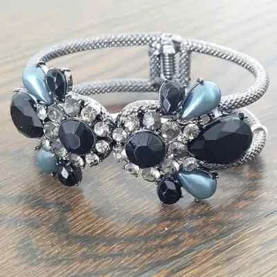Robert Rose Gunmetal/Black/Teal Statement Cuff Embellished Glam Costume Gift - Image 1 of 4