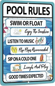 Pool Rules Sign, Indoor/Outdoor Swimming Pool Party Decorations, 12x8 Inches Fun - Picture 1 of 4