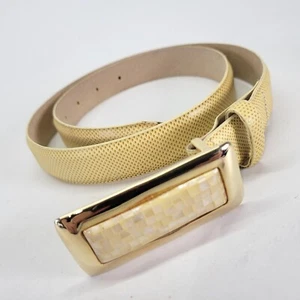 Carlisle Leather Belt 32 L Lizard Print Gold Tone Buckle Yellow 16812 Vtg - Picture 1 of 12