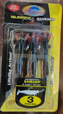 Paquete de 3 camarones holográficos tsunami acción realista de 4" - cerveza de raíz/brillo dorado - nuevo Foto 1 de 3