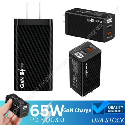 65W GaN USB Type-C PD Fast Charging Wall Charger US Plug For iPhone Samsung Mac - Image 1 of 4