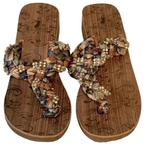 Corky’s Rhinestone Braided Wedge Flip Flop Size 7-7.5 - Picture 1 of 9