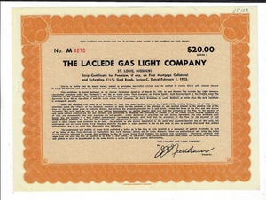 MISSOURI 1923 The Laclede Gas Light Company Stock Certificate St Louis - Picture 1 of 2