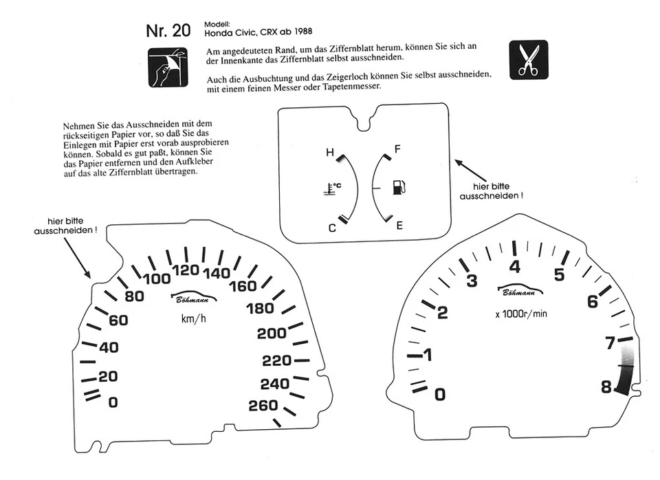 Tachofolie Bianca Per Honda CRX ED9 Anno '88 - Immagine 1 di 1