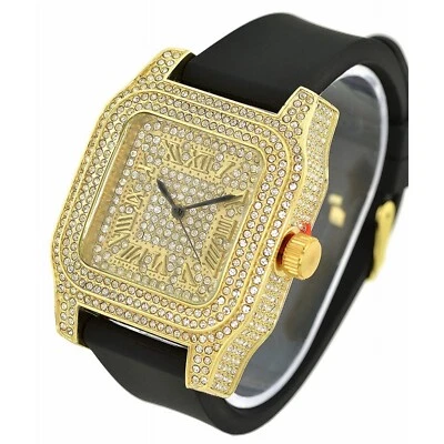 Reloj de clubbing cuadrado de circonita cúbica tono dorado para hombre 45 mm caja gruesa de 17 mm Foto 1 de 2