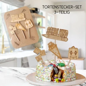 Tortenstecker Set Einschulung Schulanfang Schulkind Ranzen Holz Caketopper Deko - Bild 1 von 6