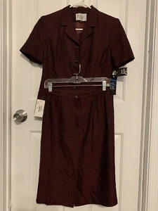 NWT Le Suit Womens Suit Size 6P Petite 2-piece Set Lined Bordeaux Black New - Picture 1 of 12
