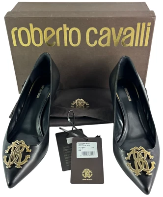 ROBERTO CAVALLI Black Leather Women Cap Toe Pumps 38 - 8 US - Image 1 of 4