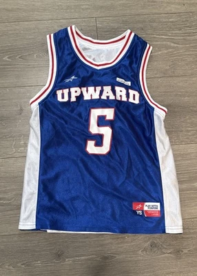 Camiseta de baloncesto reversible hacia arriba azul/blanco talla YS #5 con pantalones cortos a juego Foto 1 de 4