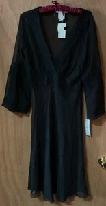 Vintage With Tags La Belle Black Sheer Dress Size 11 Lace Trimming - Picture 1 of 7