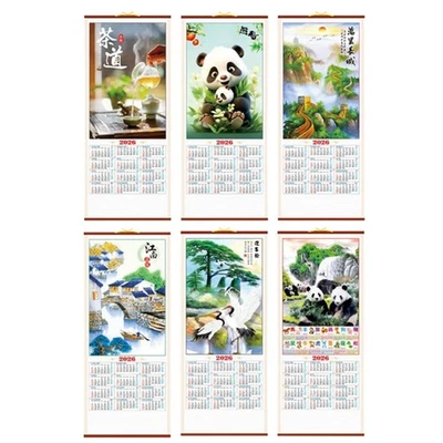 2025 Chinesischer Wandbehang Pferd Kalender mit Bild von Panda Monatskalender - Bild 1 von 4