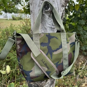 LL Bean Canvas Tote Camo Medium Large Zip Utility Bag Camouflage Shoulder Strap - Picture 1 of 16