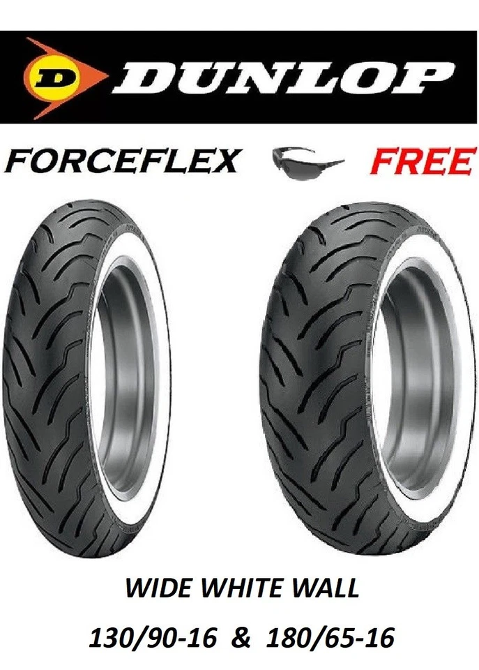 CONJUNTO DE PNEUS DIANTEIROS/TRASEIROS DUNLOP WHITE WALL ELITE 130/90-16 & 180/65-16 INDIAN CHIEF - Imagem 1 de 1