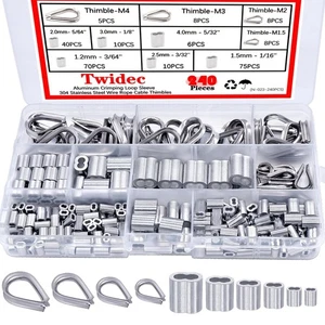 240 Stück 304 Edelstahl Drahtseil Kabel Kauschen und Aluminium Crimpschlaufe S - Bild 1 von 2