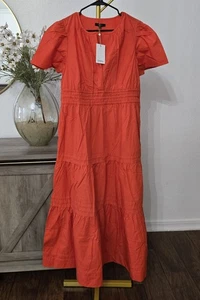 Maxi Vestido Quince 100% Algodón Orgánico Popelina en Niveles, Rojo Vermillion Talla L - Imagen 1 de 9