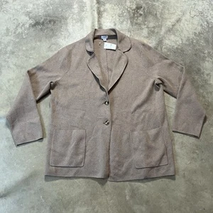 J Crew Sweater Blazer Womens Size Medium Brown Two Button Collared Knit Office - Picture 1 of 9