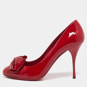 Miu Miu Red Patent Leather Bow Round Toe Pumps Size 40 - Picture 1 of 9