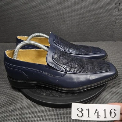 Steve Harvey Zapatos Para Hombres Talla 9.5 Azul Marino Genuino Cuero Lagarto Mocasines Vestido Foto 1 de 4