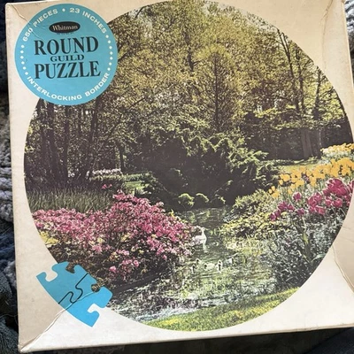 Vintage 1960’s Whitman Round Picture Puzzle Series 801 Family Outing 650 Pc - Image 1 of 4