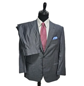 Pal Zileri Barcelino 3 Btn Suit Mens 48R Pants 41x28 Gray Blue Pin Stripe Italy - Picture 1 of 23