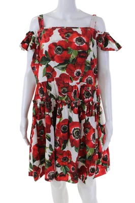 Vestido sem mangas G2U Dolce Gabbana feminino estampa floral gola quadrada vermelho tamanho M - Imagem 1 de 4