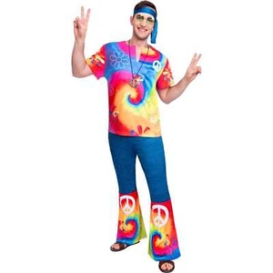 1960's Free Spirit Hippie Men's Costume X-Large Tie Die Flared Pants Top Scarf - Picture 1 of 2