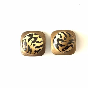 Vintage Norma Jean Clip On Earrings Animal Print Statement Mixed Media - Picture 1 of 9