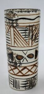 Vtg Ceramic Tiki Tribal HighBall Drink Glass Tumbler signed Kay Good Hawaii