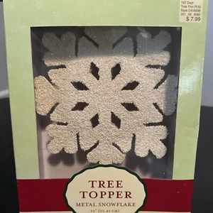 Christmas Tree Topper Metal Glitter Snowflake 10” NOS - Picture 1 of 4