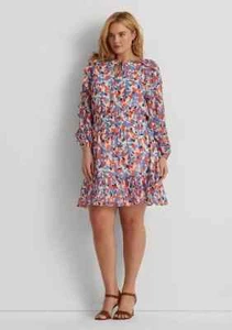 Lauren Ralph Lauren Plus Size Floral Crinkled Georgette Dress Ruffled Long Sleev - Picture 1 of 10