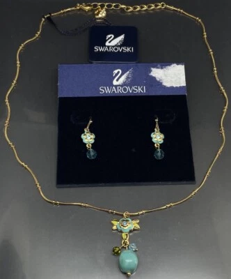 Conjunto de pendientes perforados collar colgante turquesa esmalte cristal cisne Swarovski Foto 1 de 4
