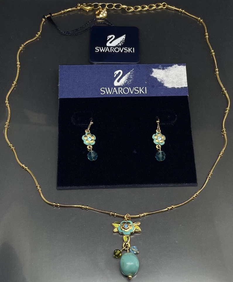 Swarovski лебедь кристалл эмаль бирюза подвеска ожерелье пирсинг серьги комплект - Изображение 1 из 4