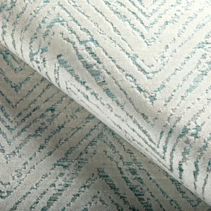 Leaving Soon: 6+yd Kravet Gorge Hike Water Cream and Aqua Chevron Velvet Fabric - Picture 1 of 13