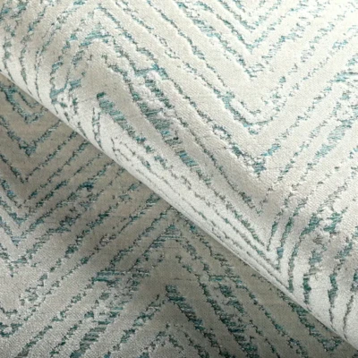 Leaving Soon: 6+yd Kravet Gorge Hike Water Cream and Aqua Chevron Velvet Fabric - Image 1 of 4
