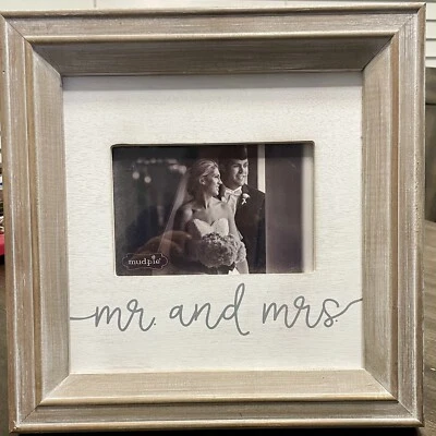 Mud Pie Home Wedding Mr and Mrs Photo Frame Holds 4" x 6" Picture - Image 1 of 4