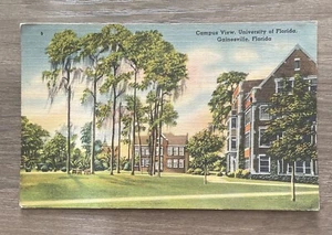 Postal de lino vintage sin publicar escena del campus de la Universidad de Gainesville de Florida - Imagen 1 de 2