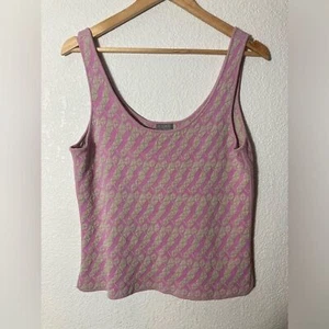Sigrid Olsen Medium Trägertop rosa creme Muster Strick Tank Top Tussah Seide cropped - Bild 1 von 5