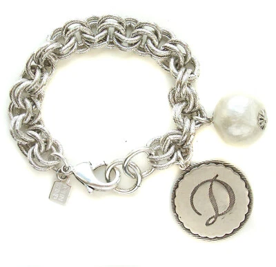 John Wind Sorority Gal Bracelet Silver Cotton Ball Monogram Initial Maximal Art - Image 1 of 3